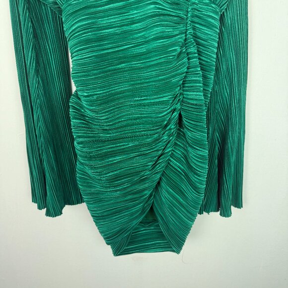 Hello Molly Hype Girl Plisse Long Sleeve Mini Dress Green US Size 8 - Picture 4 of 12